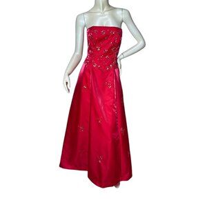Y2K strapless gown with corset back and sequin flowers by Morgan & Co Size 9/10